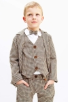 Stylowa marynarka TOMEK brązowa w  pepitkę dla chłopca