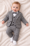 Stylowy garnitur JACK czarno - biała pepitka dla chłopca na chrzest