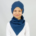 Czapka z komino-chustą prążkowana  niebieska Beanie dla chłopca i dla dziewczynki DENIM 