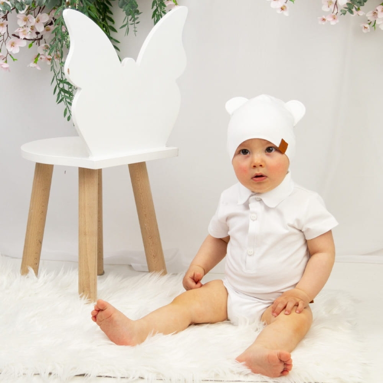 body eleganckie z krótkim rękawem i czapka Alex z uszami biała